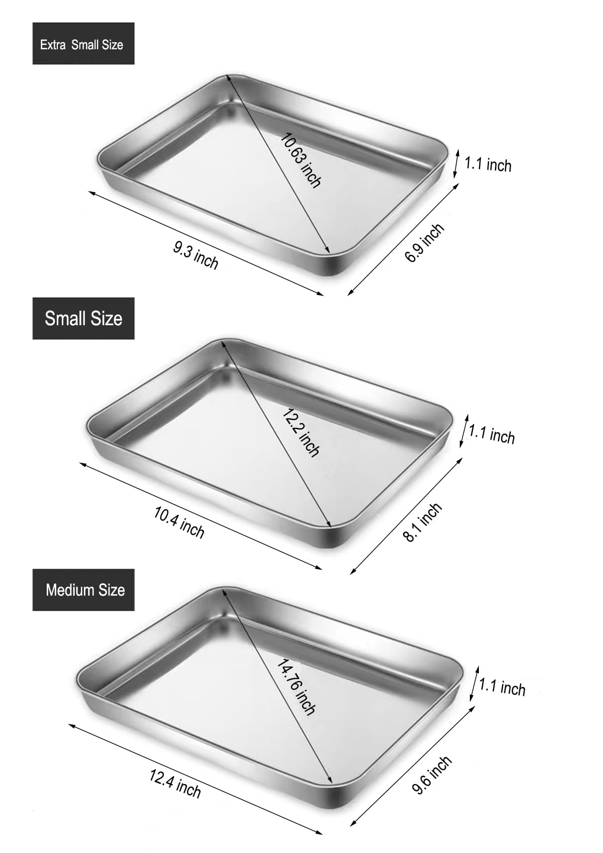 Hytk Extra Small Baking Sheet Pans Stainless Steel 304 Tiny Serving Tray 9.3 X 6.9 X1.1Inch (Diagonal 10.63) Dishwasher Safe No