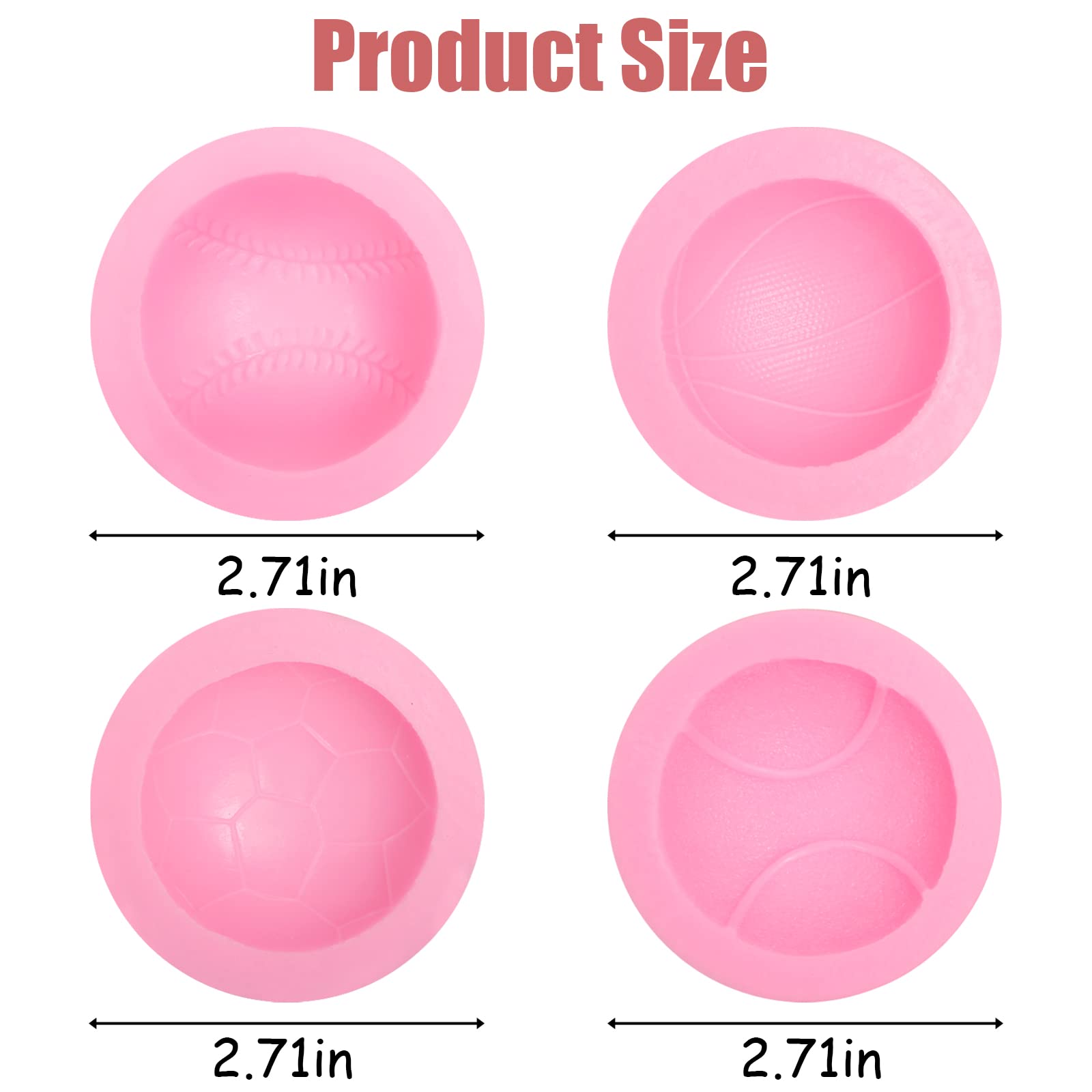 Football Silicone Mold 4 Pcs, Baseball Basketball Tennis Chocolate Fondant Mold For Cake Decoration, Candy Sugar, Cupcake Topper