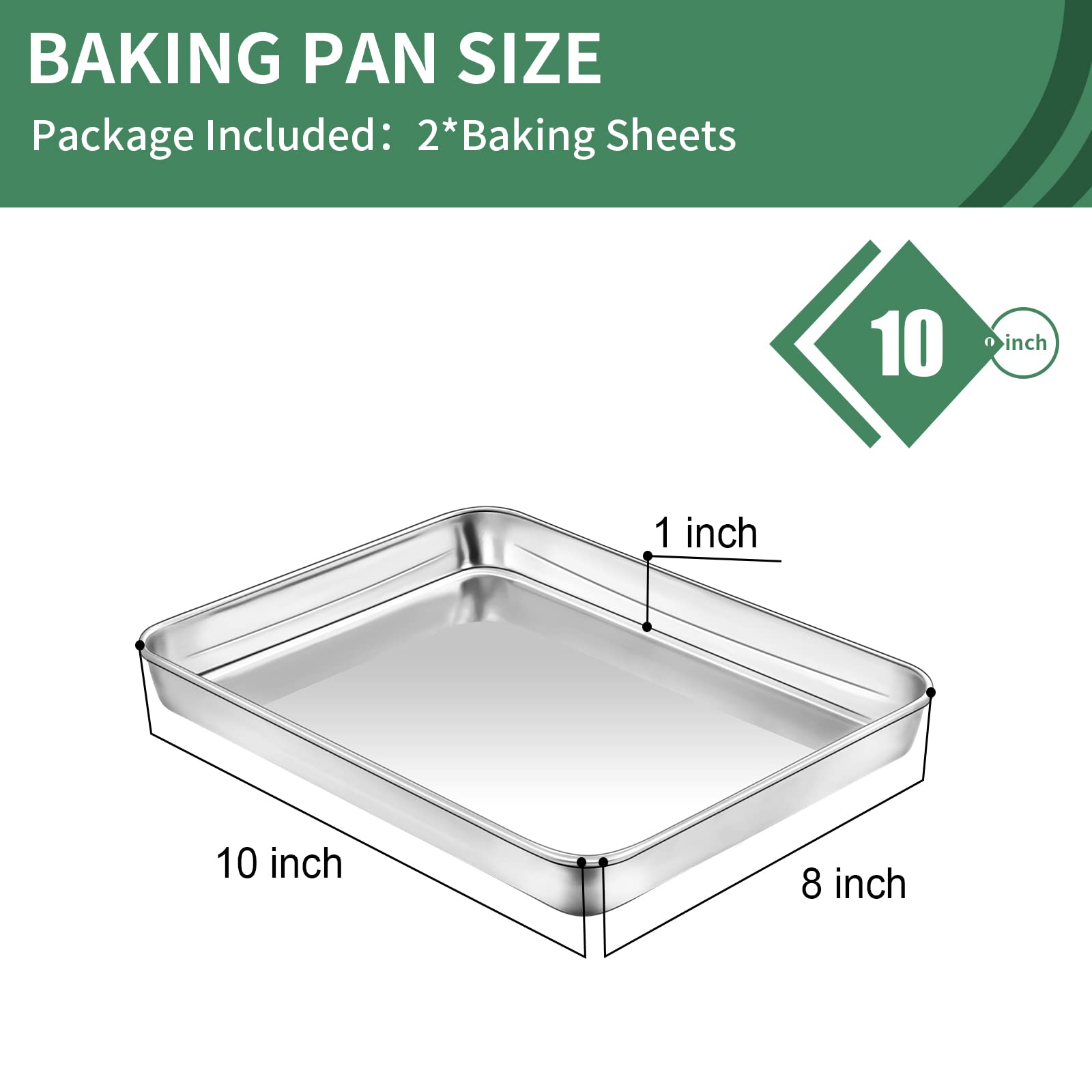 Baking Sheets Set Of 2, Hkj Chef Cookie Sheets 2 Pieces & Stainless Steel Baking Sheet & Toaster Oven Tray Pans, Rectangle Size