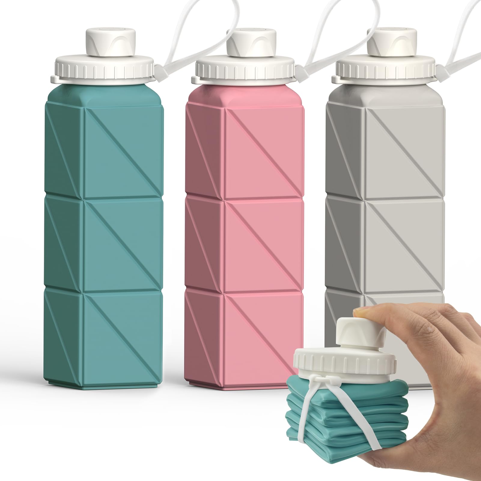 BEAUTAIL Collapsible Water Bottles 20.6oz, Silicone Foldable Portable Travel Water Bottle, Lightweight Reusable Leakproof for Tr