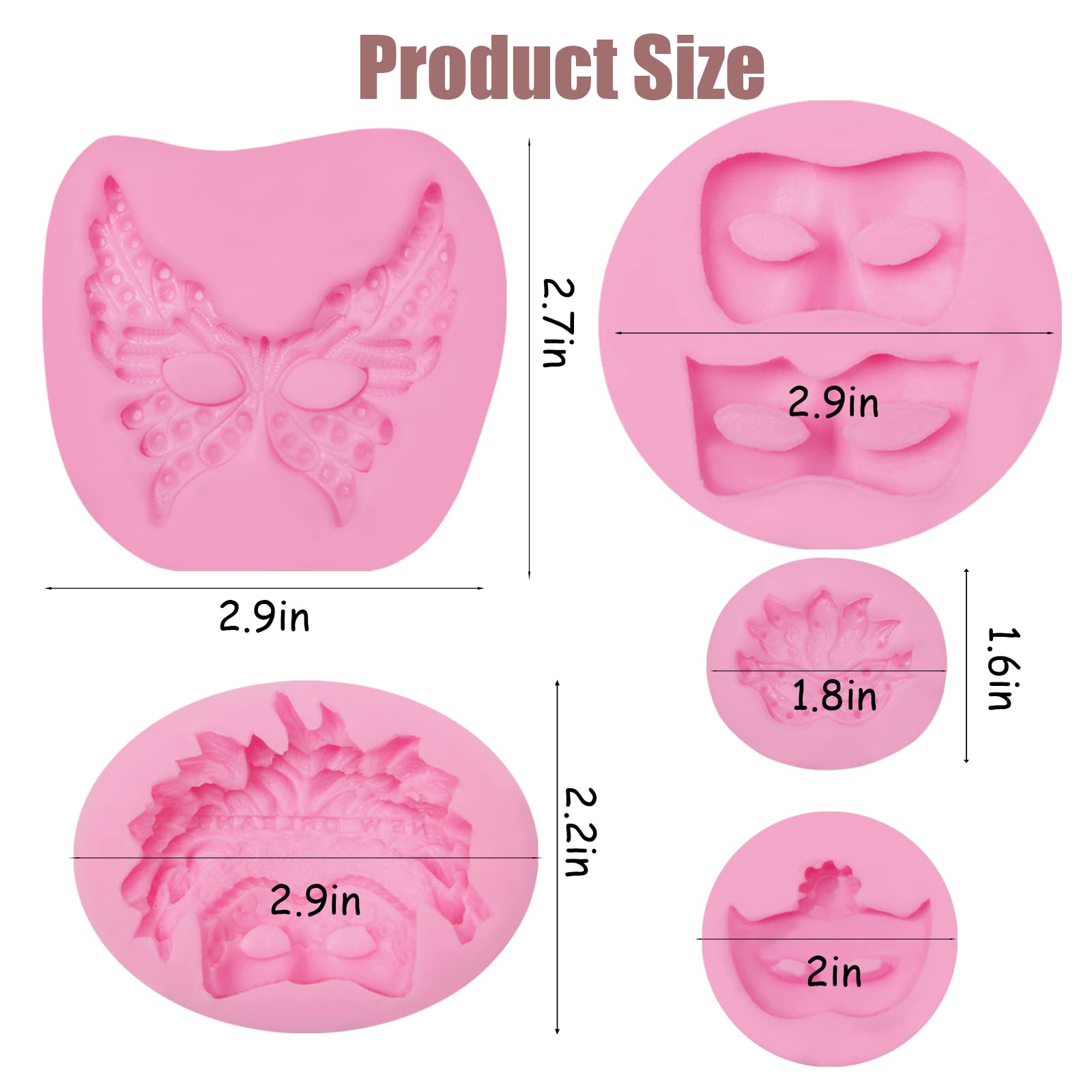 Masquerade Mask Silicone Molds 5 Pcs, Mask Chocolate Fondant Mold For Cake Decoration, Candy Sugar, Cupcake Topper, Cake Pop, Po