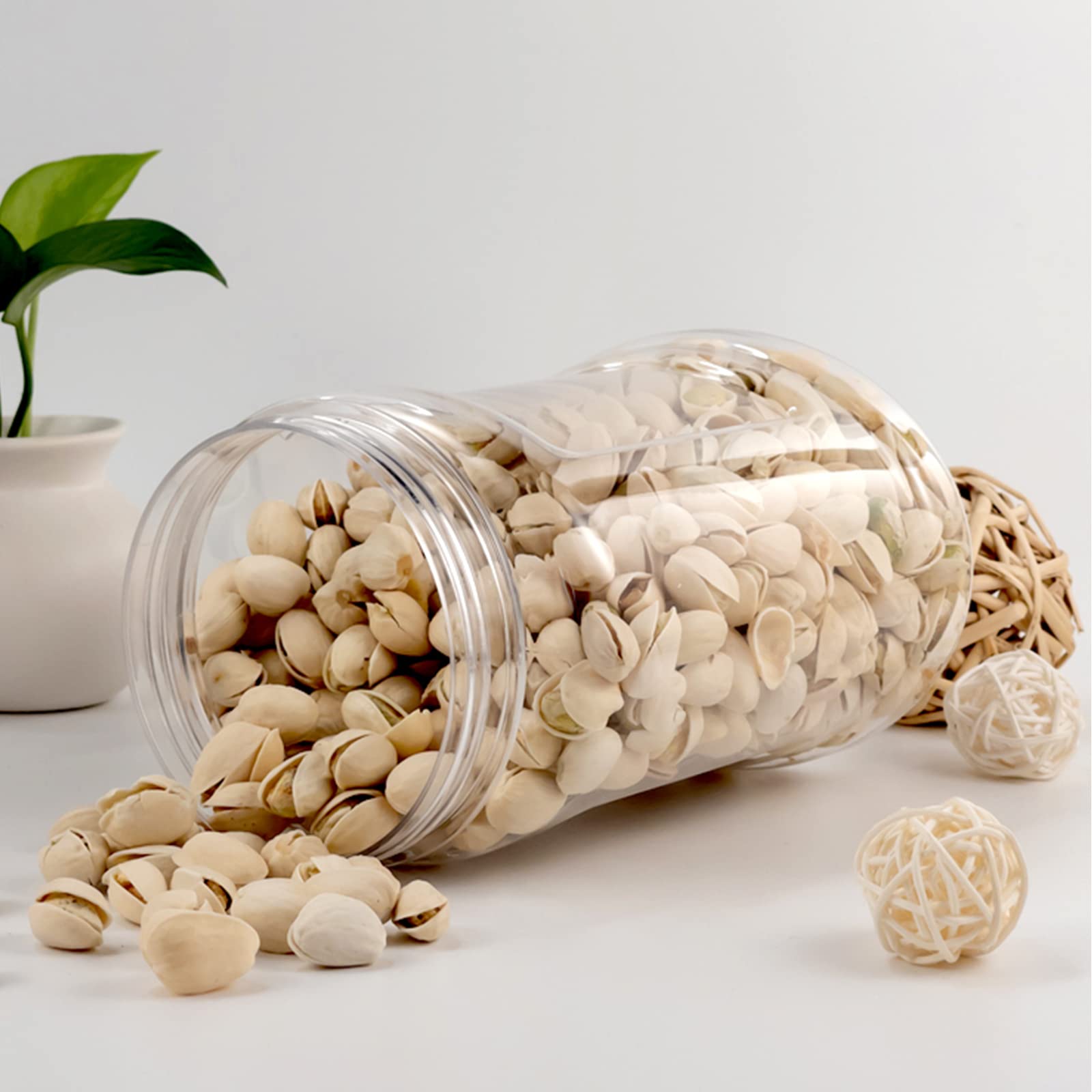 Lyellfe Clear Plastic Jars - 4 Pack Half Gallon, BPA Free, Wide Mouth, Leak-proof, Airtight Food Storage Containers