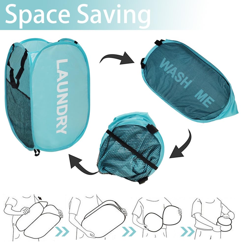 Aplter 2Pack Collapsible Laundry Baskets Pop Up Laundry Hamper Mesh Storage Bins Kids Hamper For Laundry, Blue