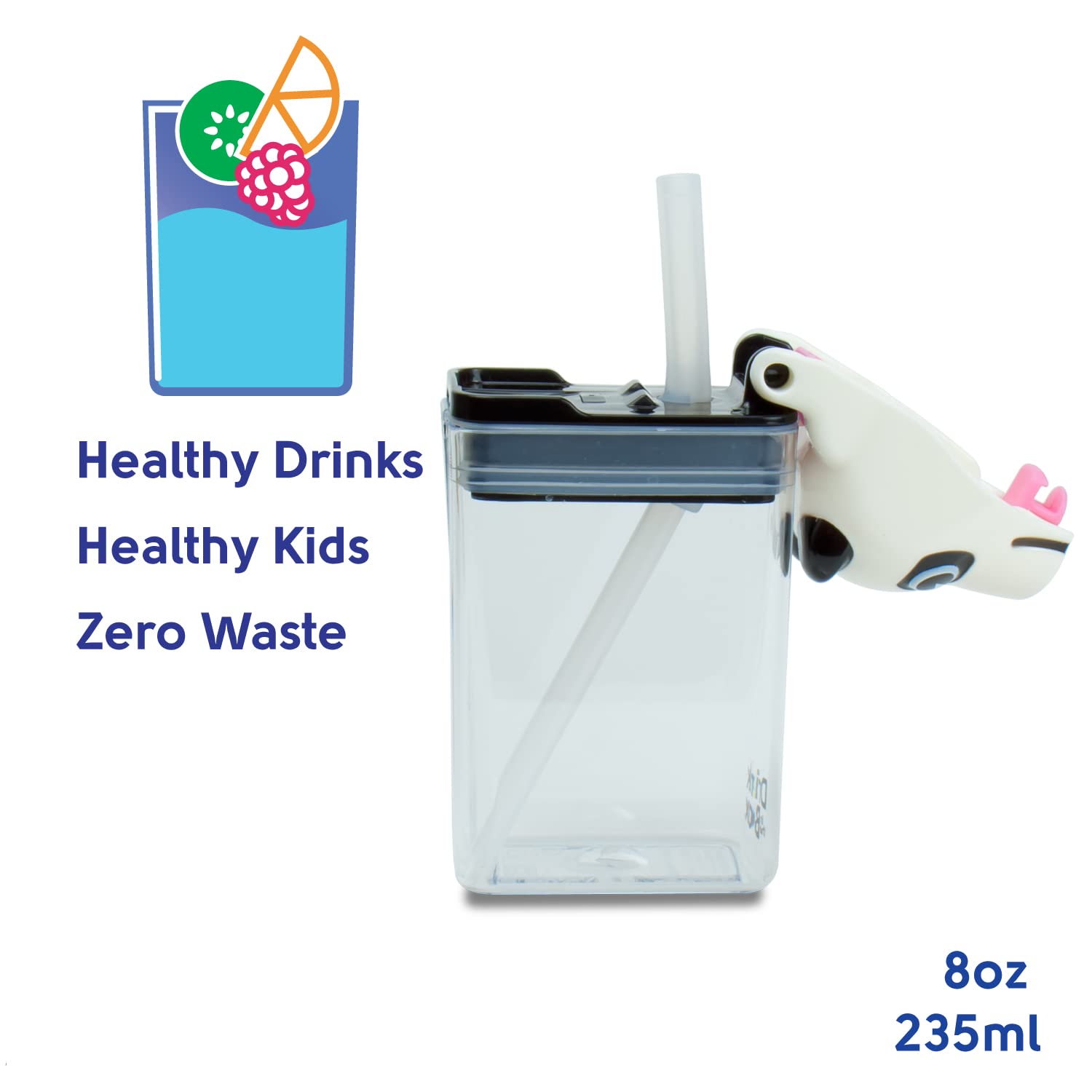 Precidio Design New 2022 Drink In The Box Funtops Eco-Friendly Reusable Drink Container, 8Oz (Panda)