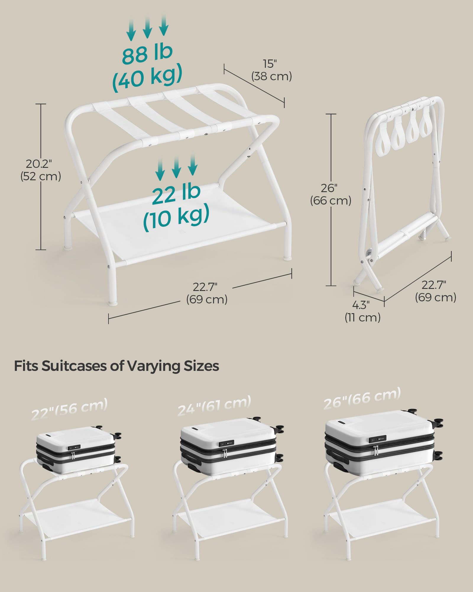 Songmics Luggage Rack, Suitcase Stand With Fabric Storage Shelf, For Guest Room, Bedroom, Hotel, Foldable, Holds Up To 110 Lb, 2
