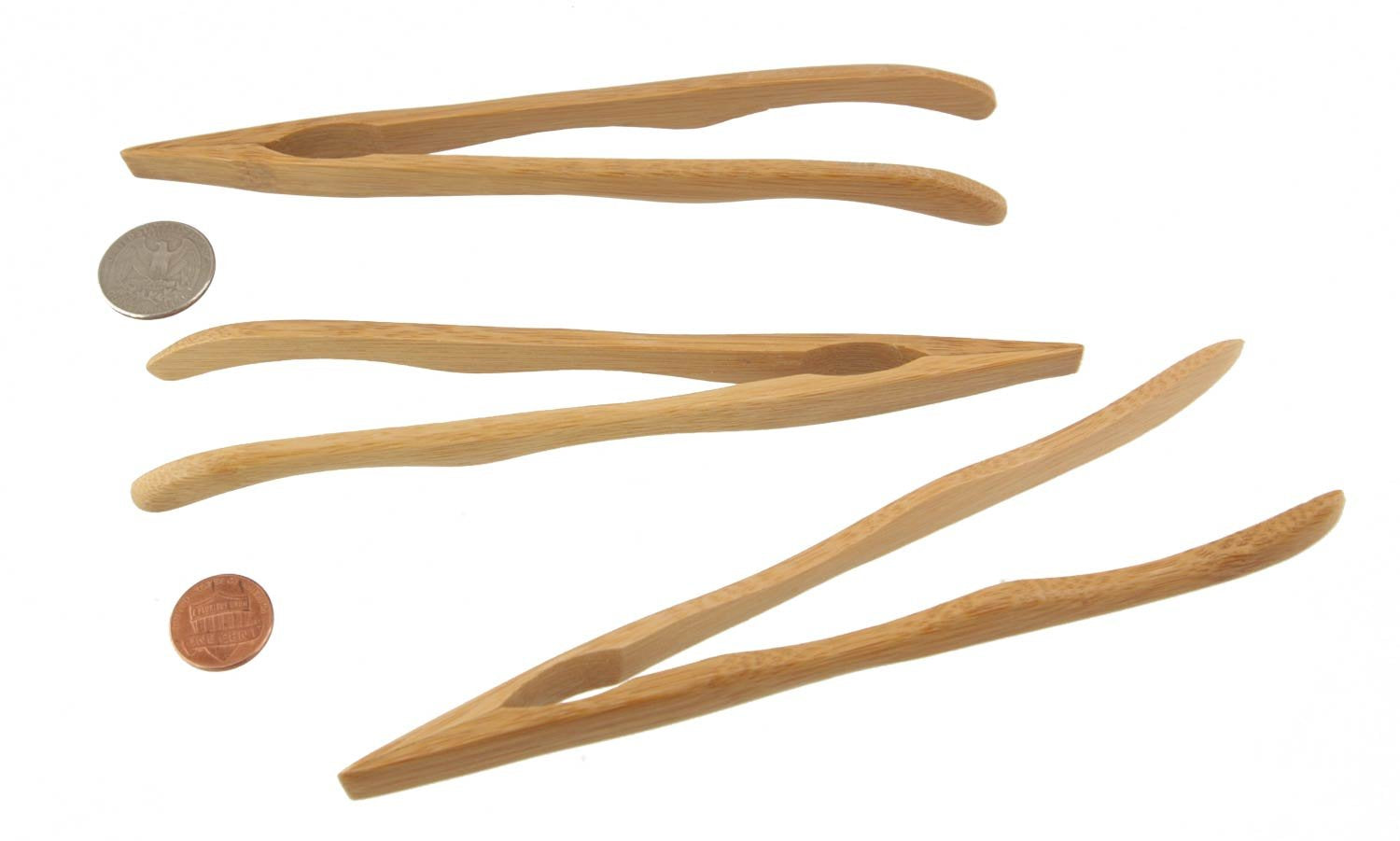 Bamboomn 7'' Reusable Bamboo Toast Tongs, Curved Arms, Carbonized Brown - 10 Pieces