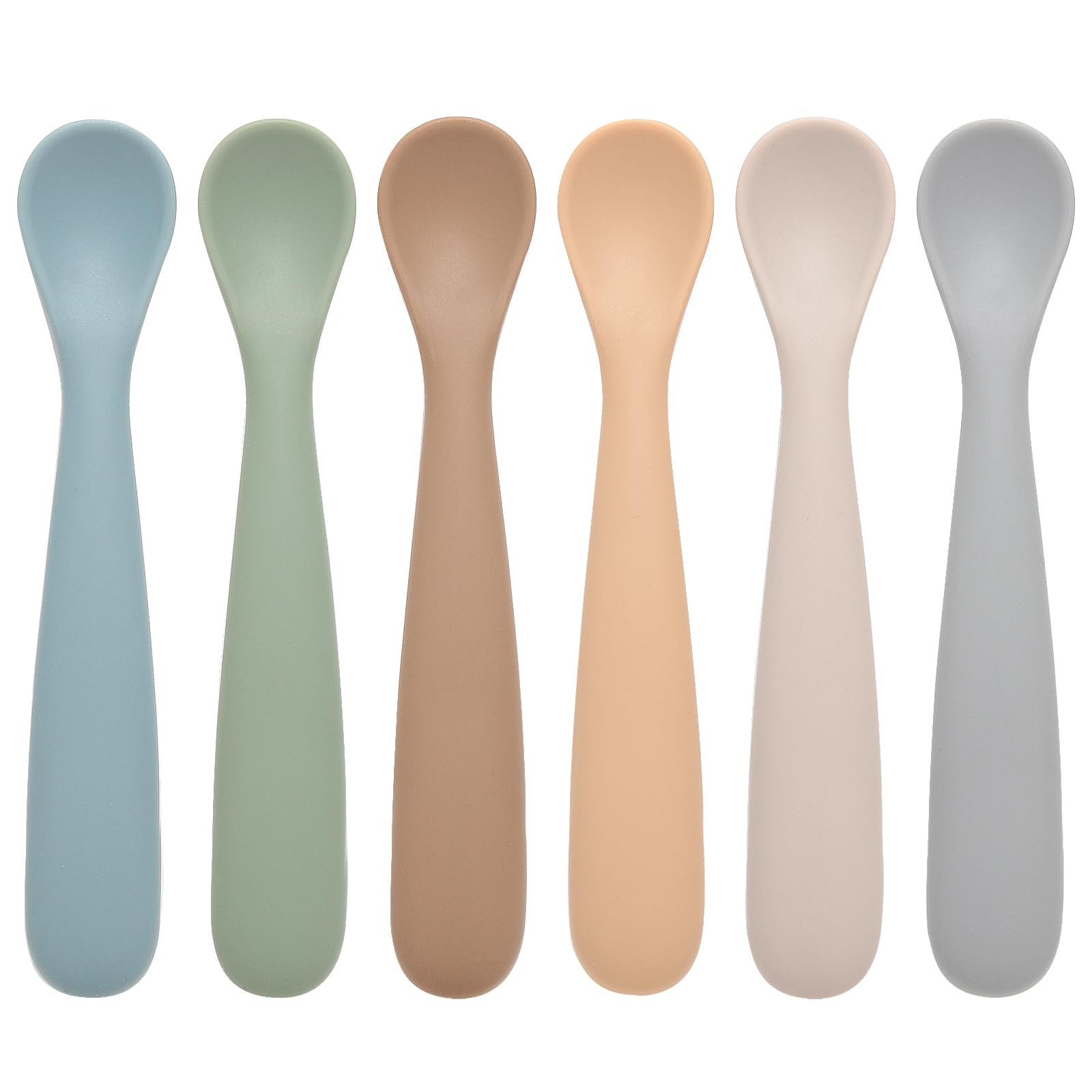 Eascrozn Baby Spoons, 6 Pack First Stage Silicone Feeding Spoons, Soft Tip Feeding Baby Utensils, Baby Led Weaning Supplies Trai
