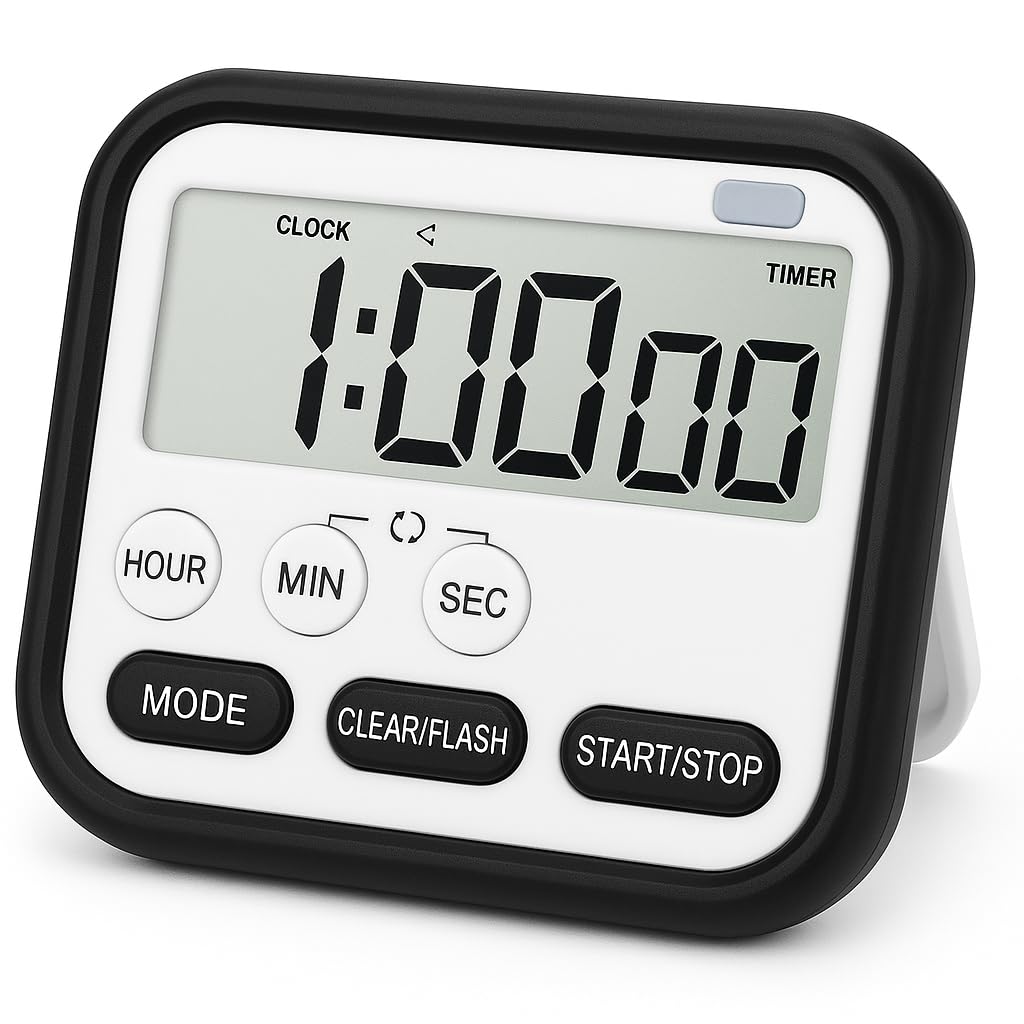 Aerys Digital Kitchen Timer And Stopwatch, Large Lcd Display, 24-Hour Countdown, Loud Alarm, Magnetic Back, Retractable Stand, F