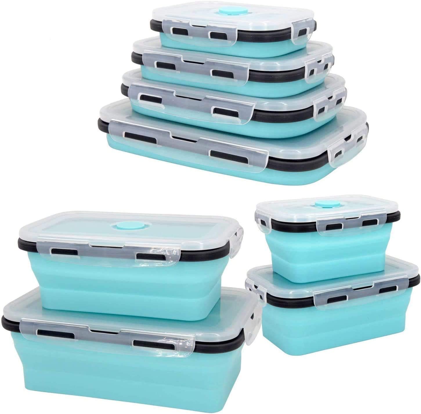 Guyuyii 4 Pack Collapsible Food Storage Containers - Silicone Leakproof Lids, Space-Saving for Home Kitchen Use, RV Accessories,