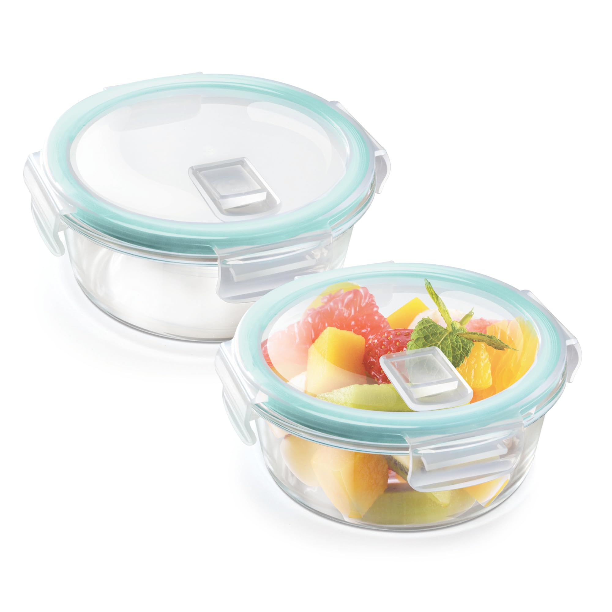 Milton Treo Hi Borosilicate Clip Fresh Round Container, Set Of 2, 400 Ml Each, Transparent | Air Tight | Microwave Safe | Oven S