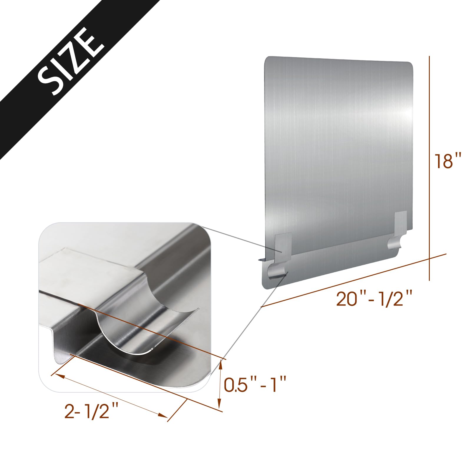 Zipcase Stainless Steel 20-1/2'' W X 18'' H Universal Side Fryer Splash For Commercial Fryers Fitting 0.5'' - 1'' Side, Pack Of