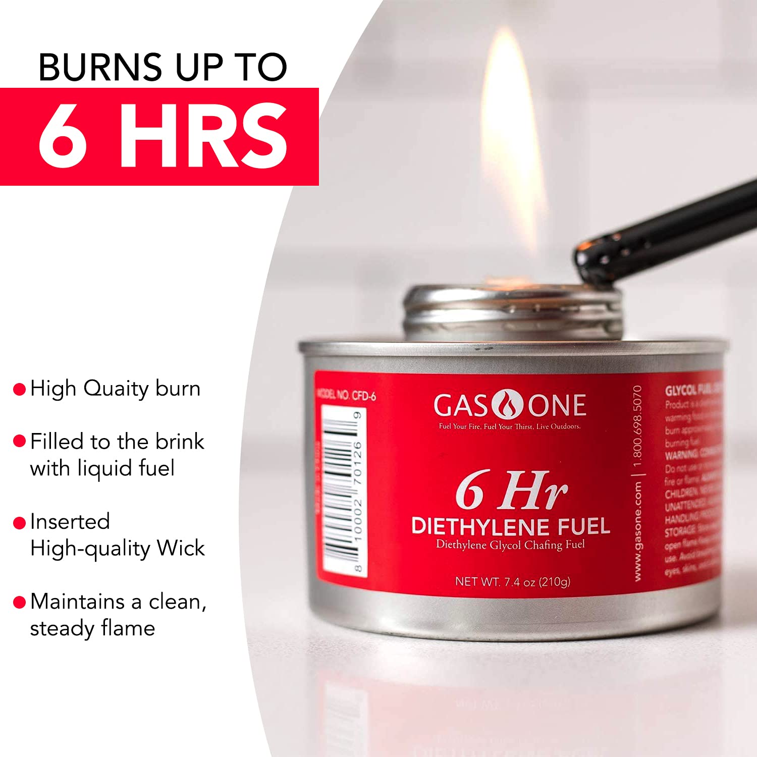 Gas One 6 Pack 6 Hour Chafing Fuel - Food Warmer For Chafing Dish Buffet Set - Liquid Safe Fuel With Wick & Lid Opener For Chafi