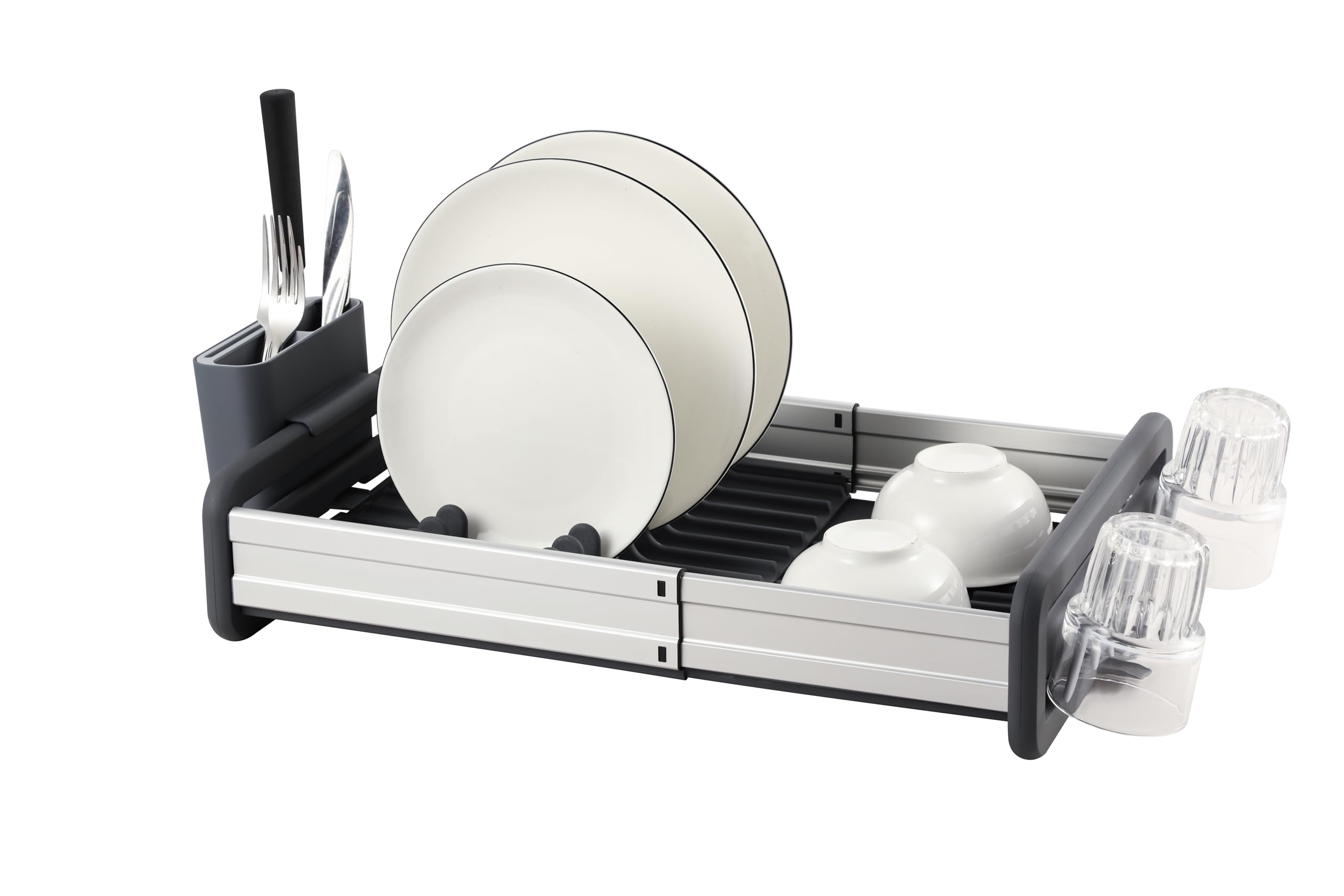 Glive (Label) Dish Drying Rack  Extendable Dish Rack With Cup Holder Hook, Removable Cutlery Holder Anti Rust Plate Rack, Small