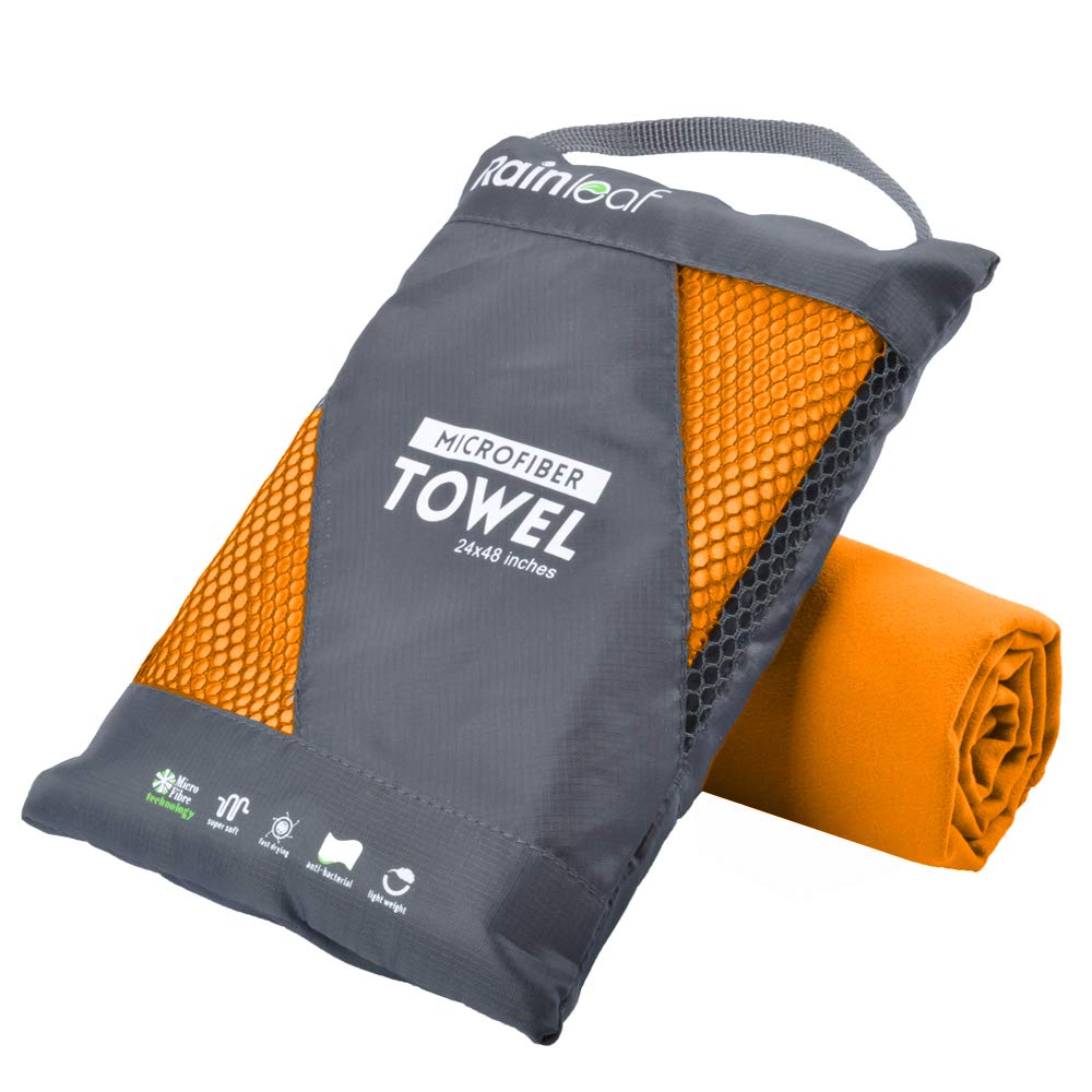Rainleaf Microfiber Towel Perfect Travel & Sports &Camping Towel.Fast Drying - Super Absorbent - Ultra Compact,Orange,40 X 72 In