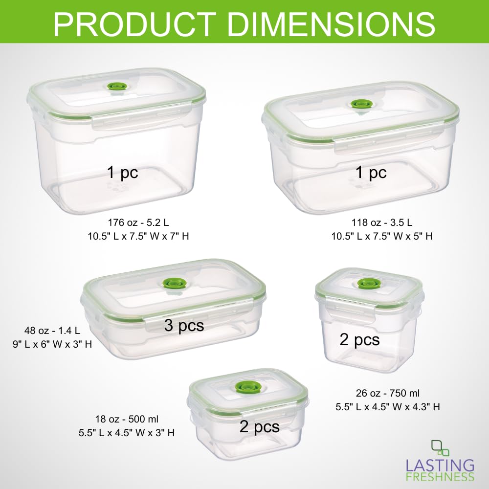 Lasting Freshness 19 Piece Vacuum Seal Food Storage Containers With Vacuum Pump, Airtight And Leak Proof, Vacuum Sealed Food Sto
