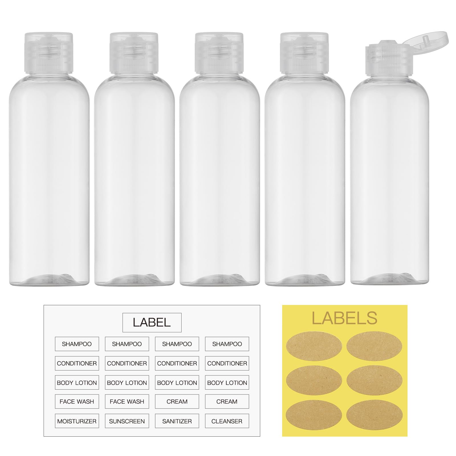 Lisapack 3.4Oz Travel Bottles For Toiletries (5Pcs), Travel Size Containers For Shampoo (100Ml, Clear)