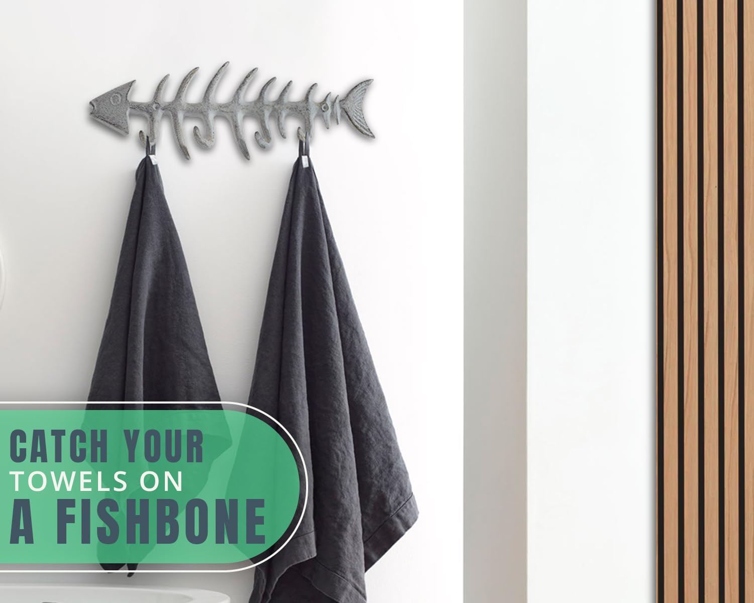 Comfify Decorative Fish Bones Wall Mounted Towel Rack Stylish Cast Iron Hanger W/ 4 Fish    Hooks | Includes Screws And Anchors