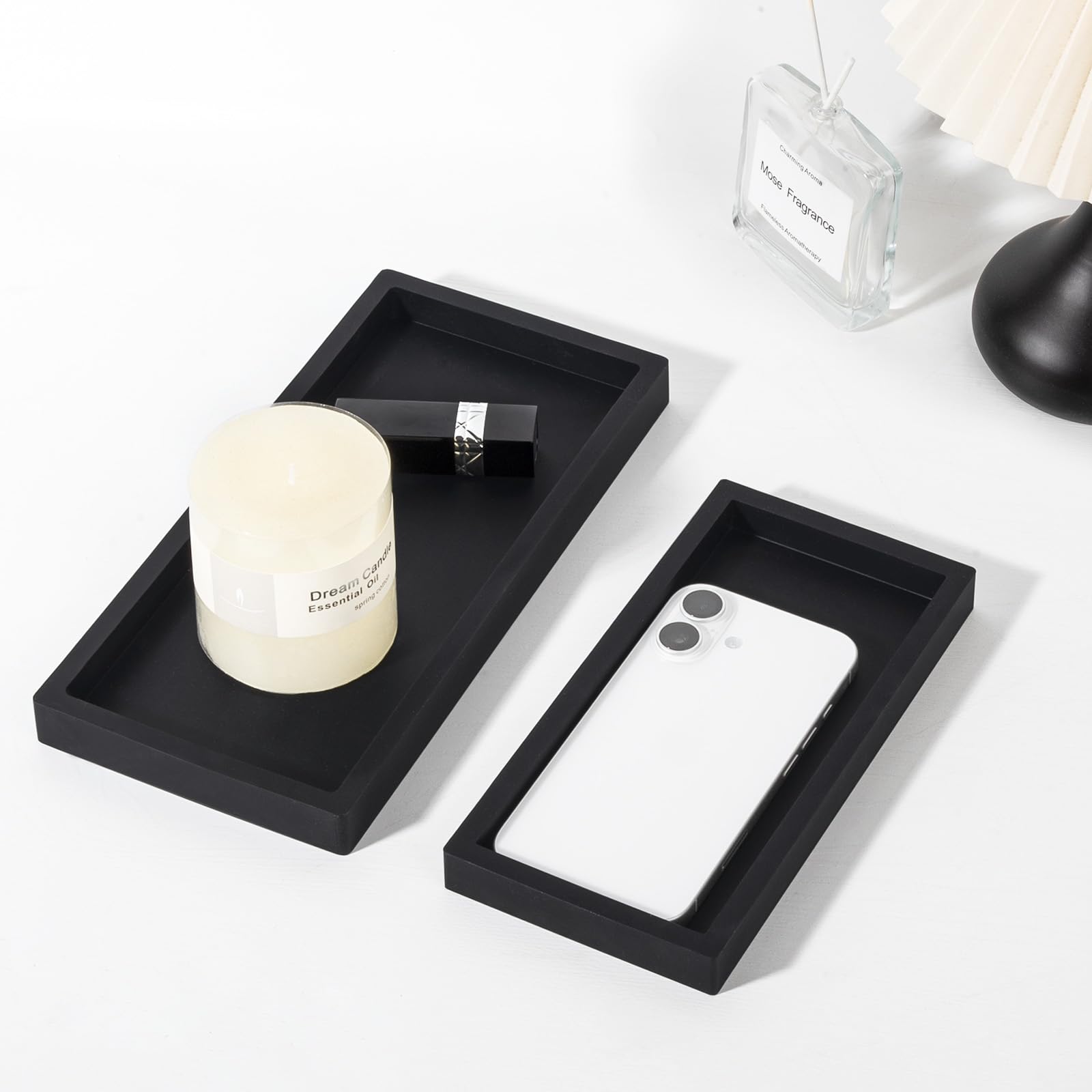 Bathroom Trays for Counter  Slicone Vanity Trays for Bathroom  Rectangle Sponge Holder for Kitchen Sink - Black