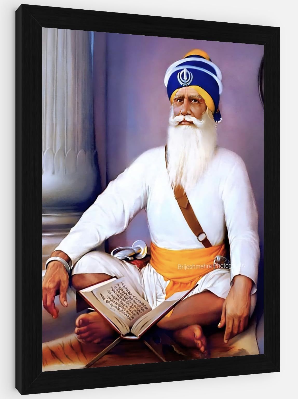 Teyrah Baba Deep Singh Ji Photo Frame (12 X 15 Inches) Wall Sketch Pencil Art Black & White Sikh Guru Photo Wall Hanging With Ph