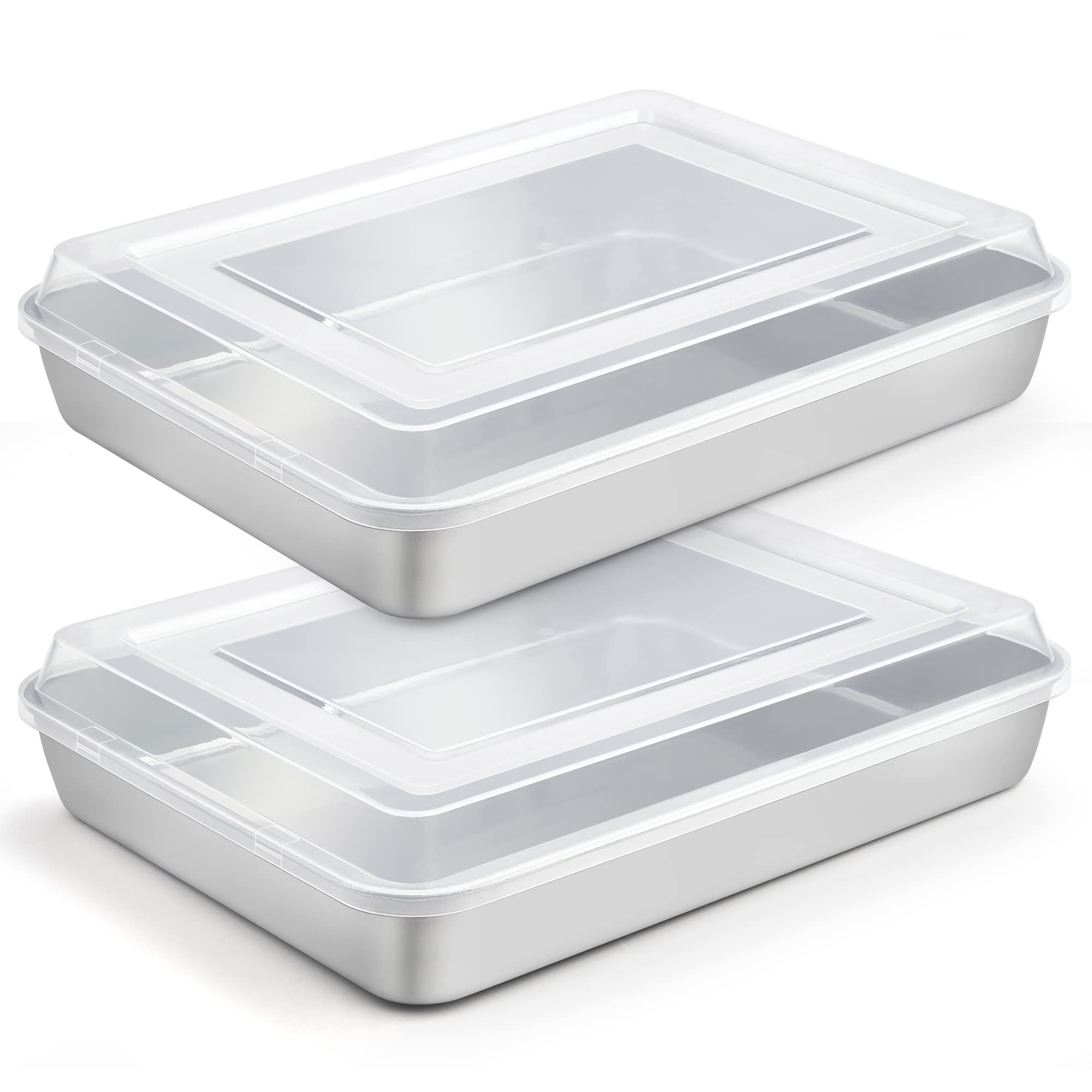 TeamFar Lasagna Pan, 12? x 9 x 2 Stainless Steel Rectangular Cake Brownie Baking Pan with Lid, Non-Toxic & Heavy Duty, Brush Sur