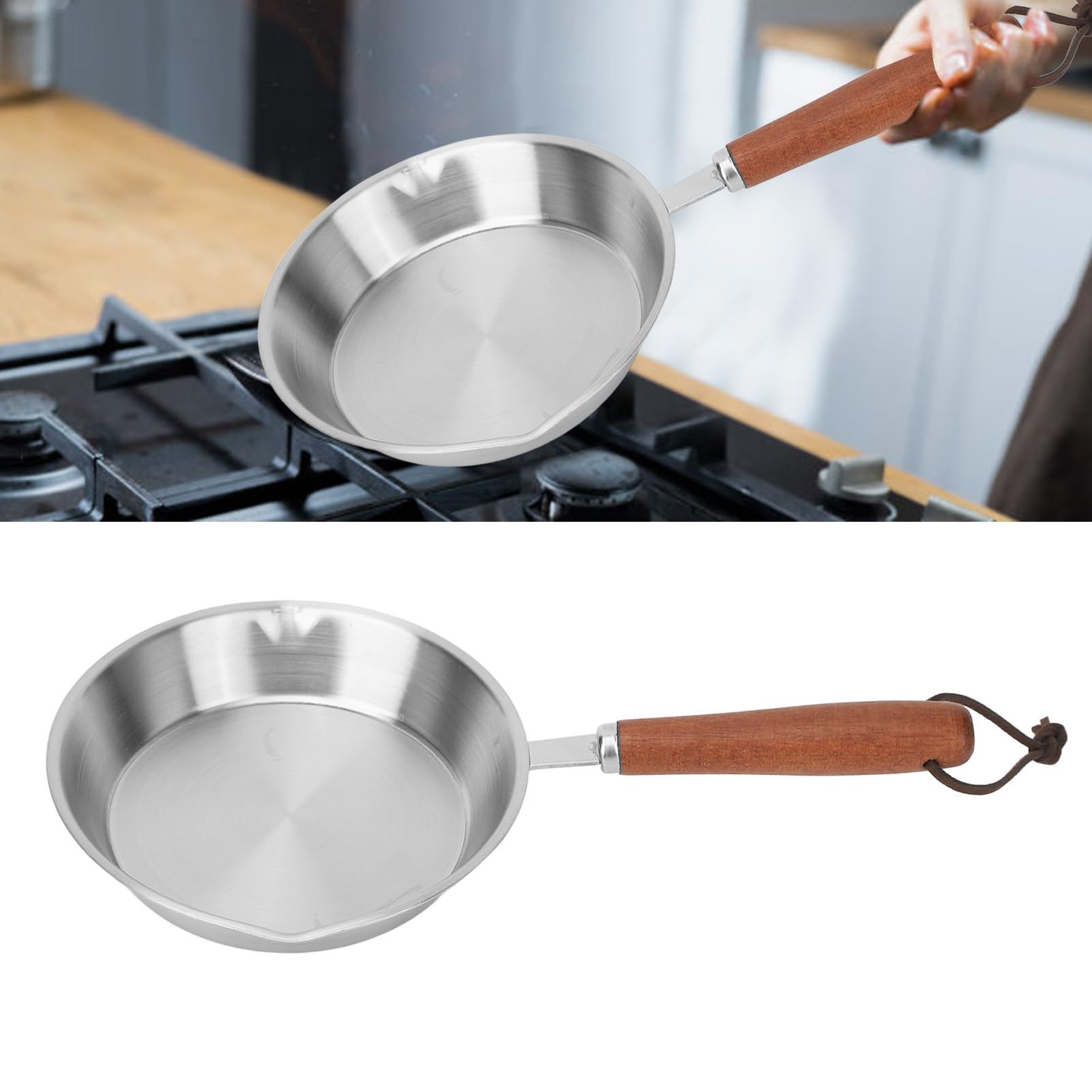 Frying Pan, Stainless Steel Frying Pan Mini Non Coated Non Stick Pan Stay Cool Handle Gas Induction Stove Universal Frying Pan,