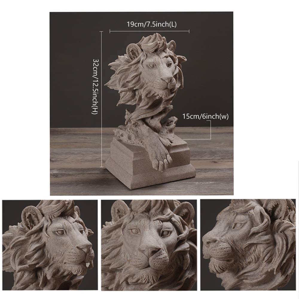 H&W Sandstone Lion - The King of Beasts - Statue Decoration for Home/Study/Living Room, Great Collectible Figurines, Best Gift f