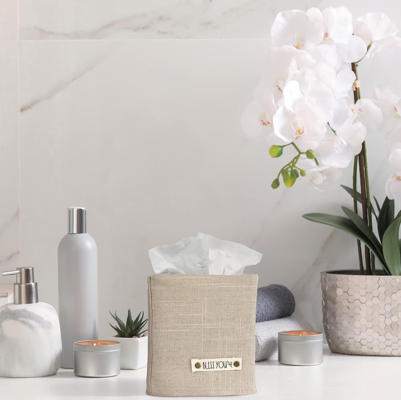 Stylish Tissue Box Cover - This Beige Linen Holder Instantly Covers Your Square Tissue Boxes - The Perfect Cube Cover for Your Bathroom and Home