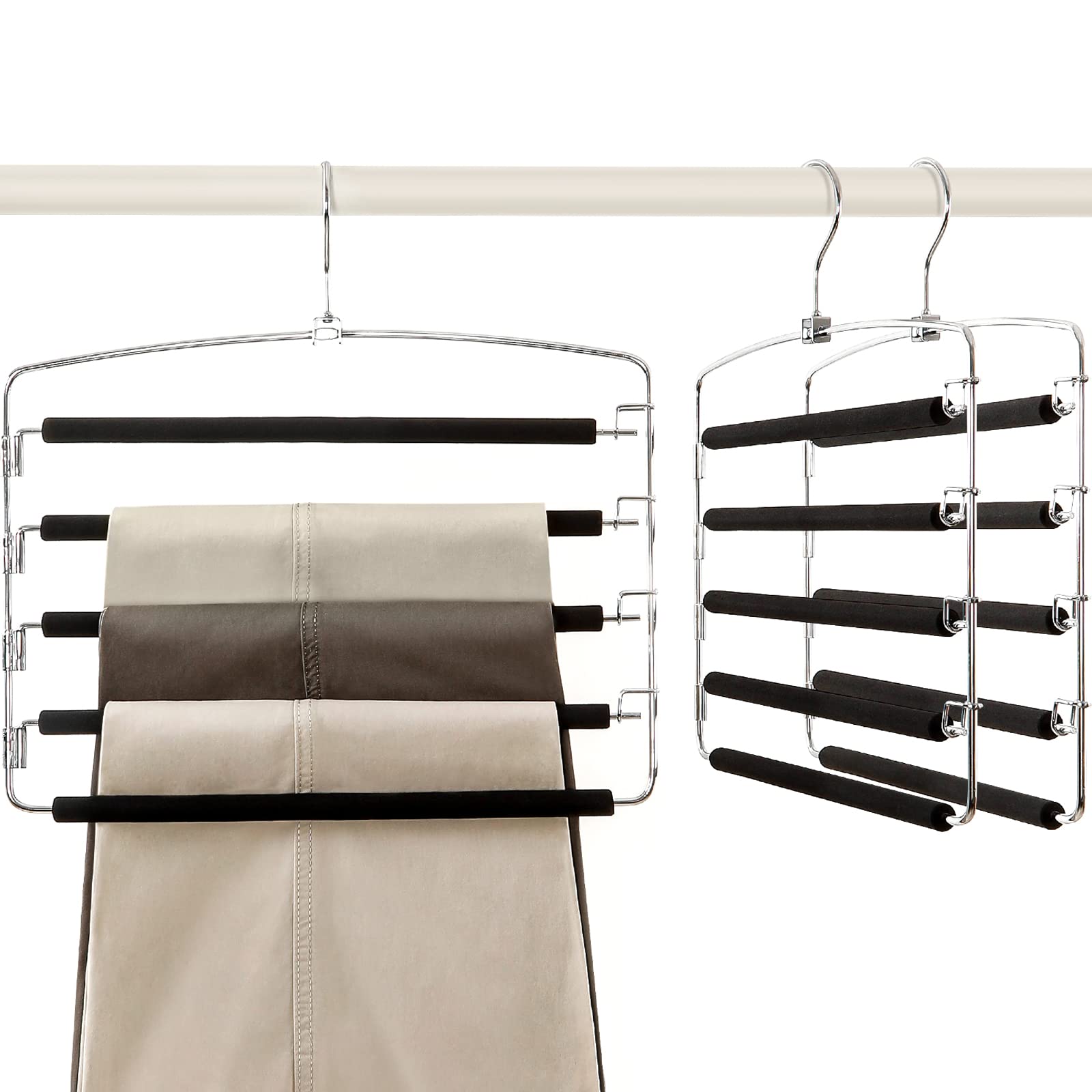 TOPIA HANGER Pants Hangers Space Saving  3-Pack Swing Arm Pants Organizer for Closet  Non-Slip Foam Padded Organizer Hanger for Multi Slacks  Jeans  Trousers  Skirts  Scarfs (Black)-CT27B