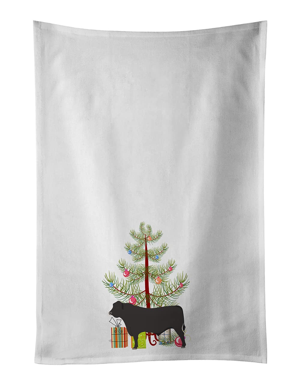 Black Angus Cow Christmas White Kitchen Towel Set of 2