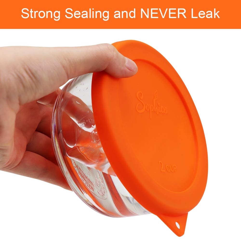 Sophico 2 Cup Round Silicone Storage Cover Lids Replacement For Anchor Hocking And Pyrex 7200-Pc Glass Bowls (Container Not Incl