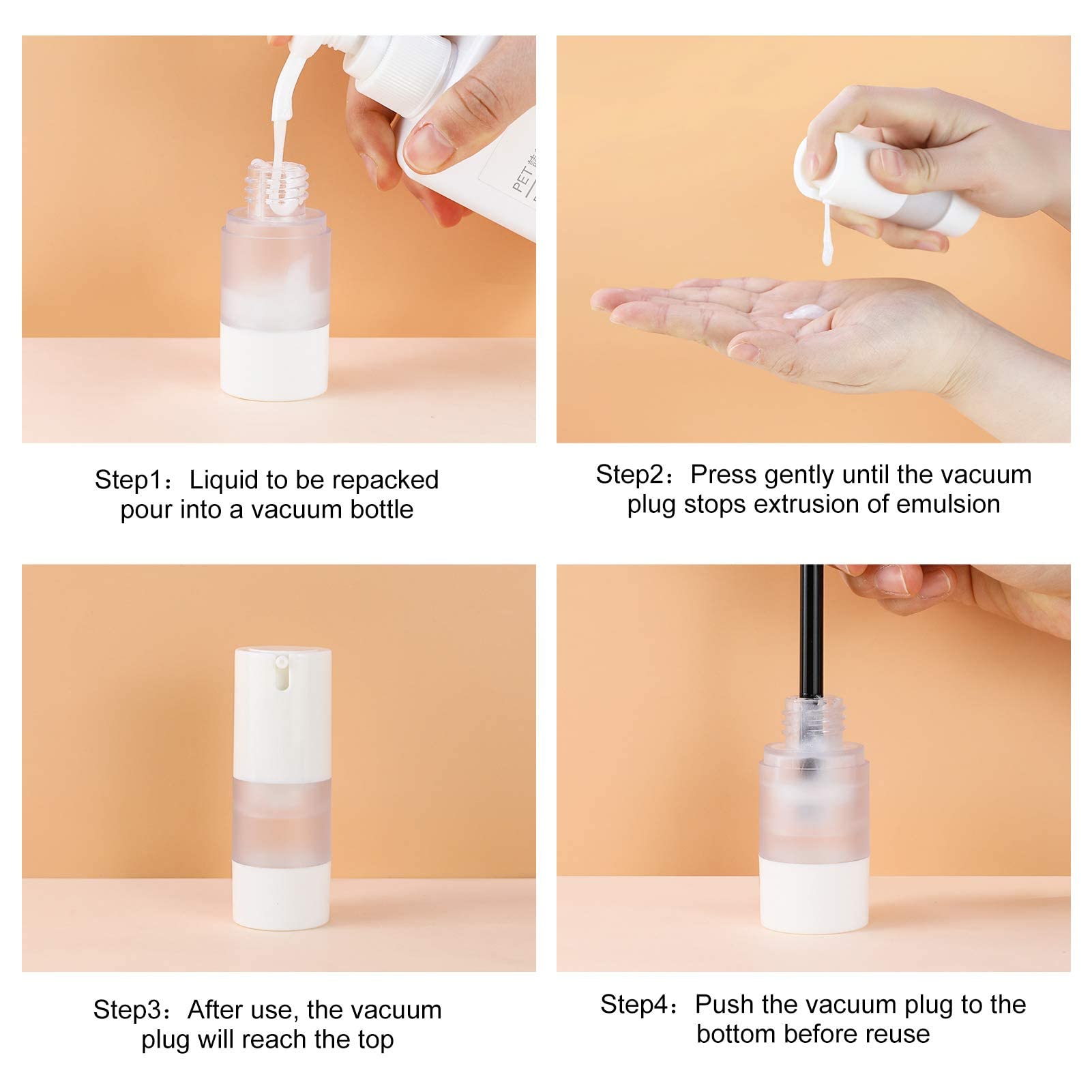 Longway 1.7 Oz (50Ml) Empty Refillable Airless Pump Bottle,Travel Foundation Containers,Airless Cosmetic Pump Bottle For Hand Sa