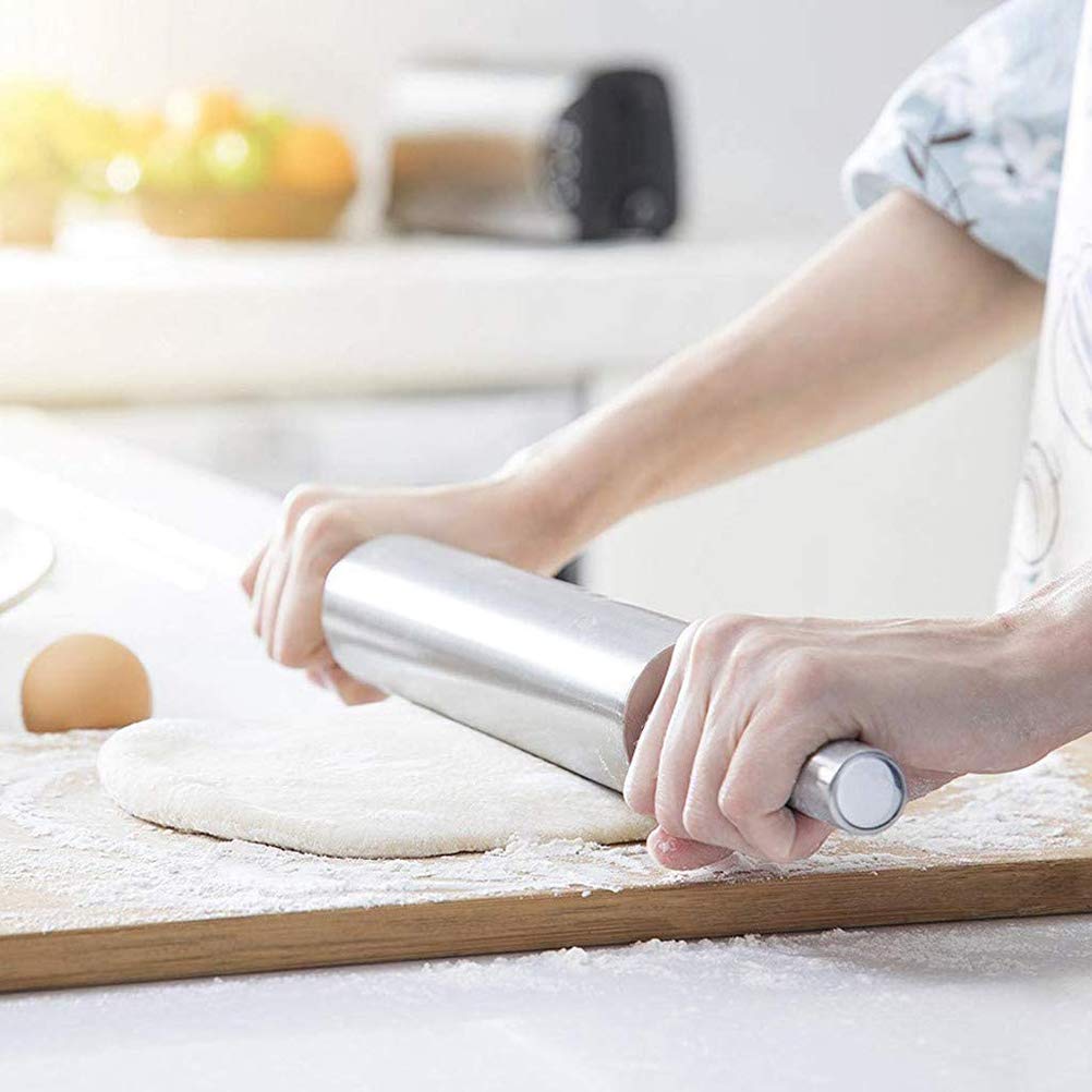 Professional Stainless Steel Rolling Pin, Stainless Steel Dough Roller, Nonstick Dough Rolling Pin For Baking Cookie Pie Pizza (