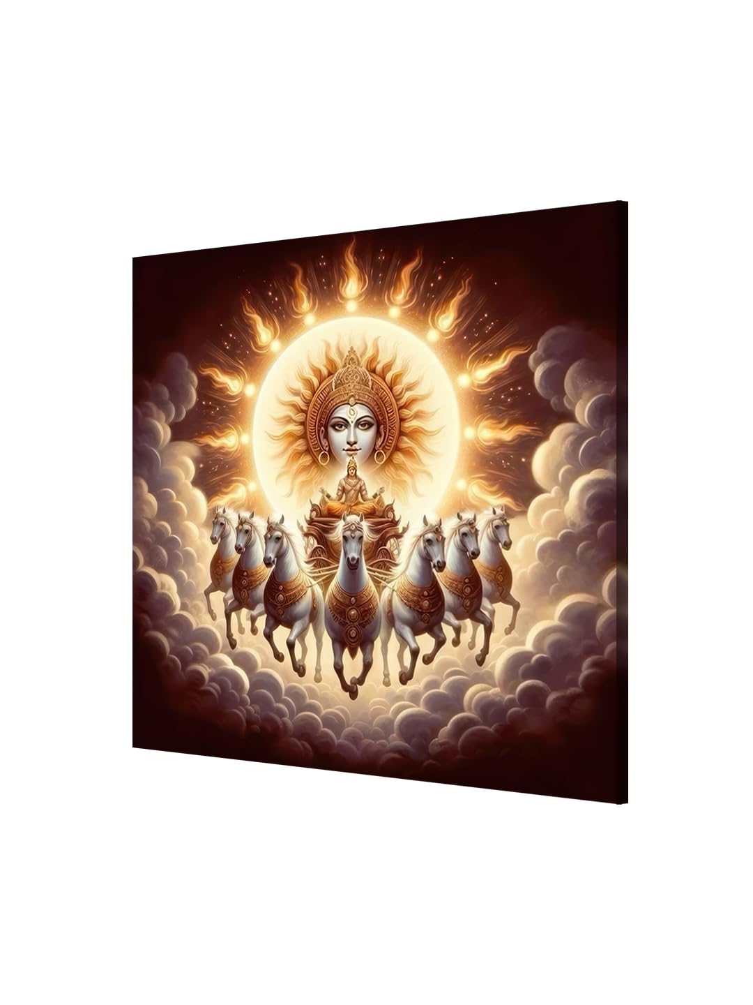 999STORE Canvas Wrapped Painting of Sun God Surya with Horses - Vedic Art for Modern Dcor - 24X24 Inches(FLP24X240544)