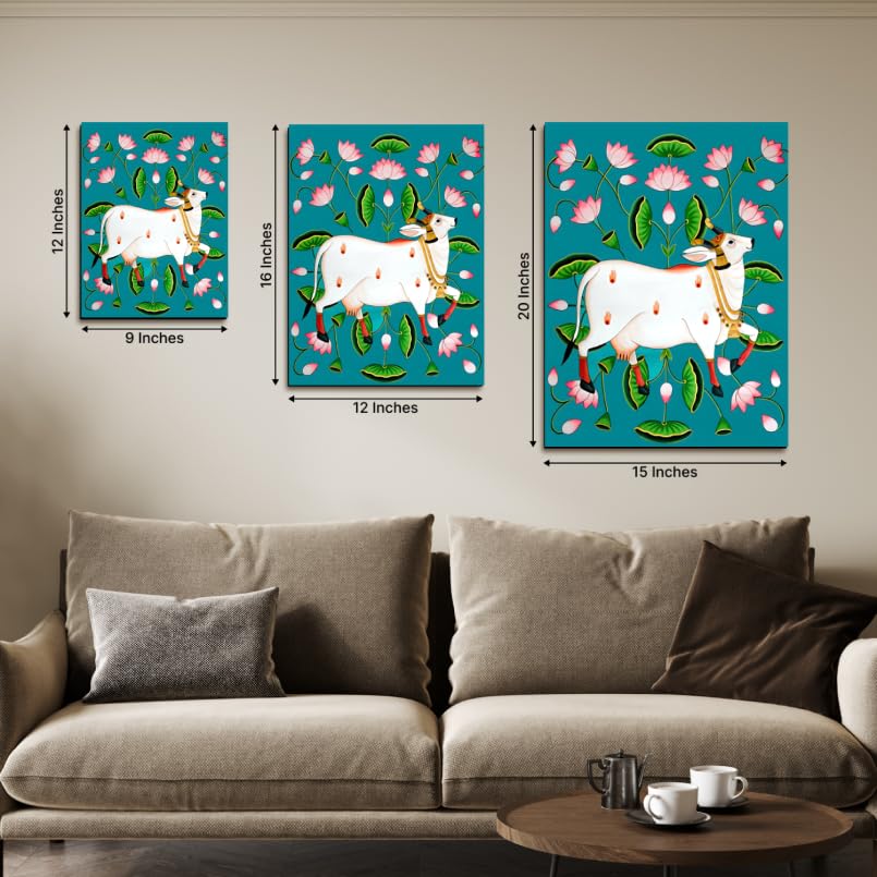 Chalk My Theme Sacred Cow Pichwai Wood Print Wall Art Blue Home Decor, Living Room, Bedroom, Cafe, Room Painting For Wall Decora