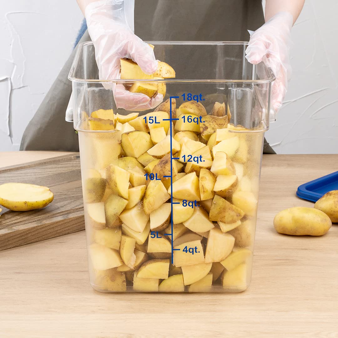 Restaurantware Met Lux 18 Quart Brine Bucket, 1 Square Marinating Container - With Volume Markers, Built-In Handles, Clear & Blu