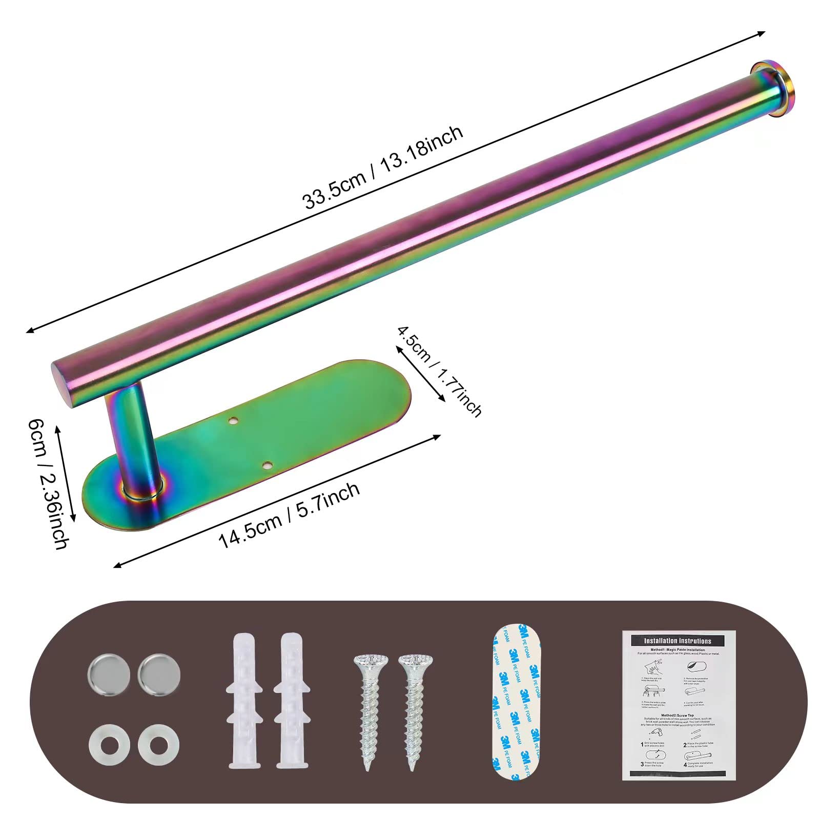 Paper Towel Holder Under Cabinet, Self-Adhesive Or Drilling Rainbow Paper Towel Rack Wall Mount, Sus304 Stainless Steel Paper To