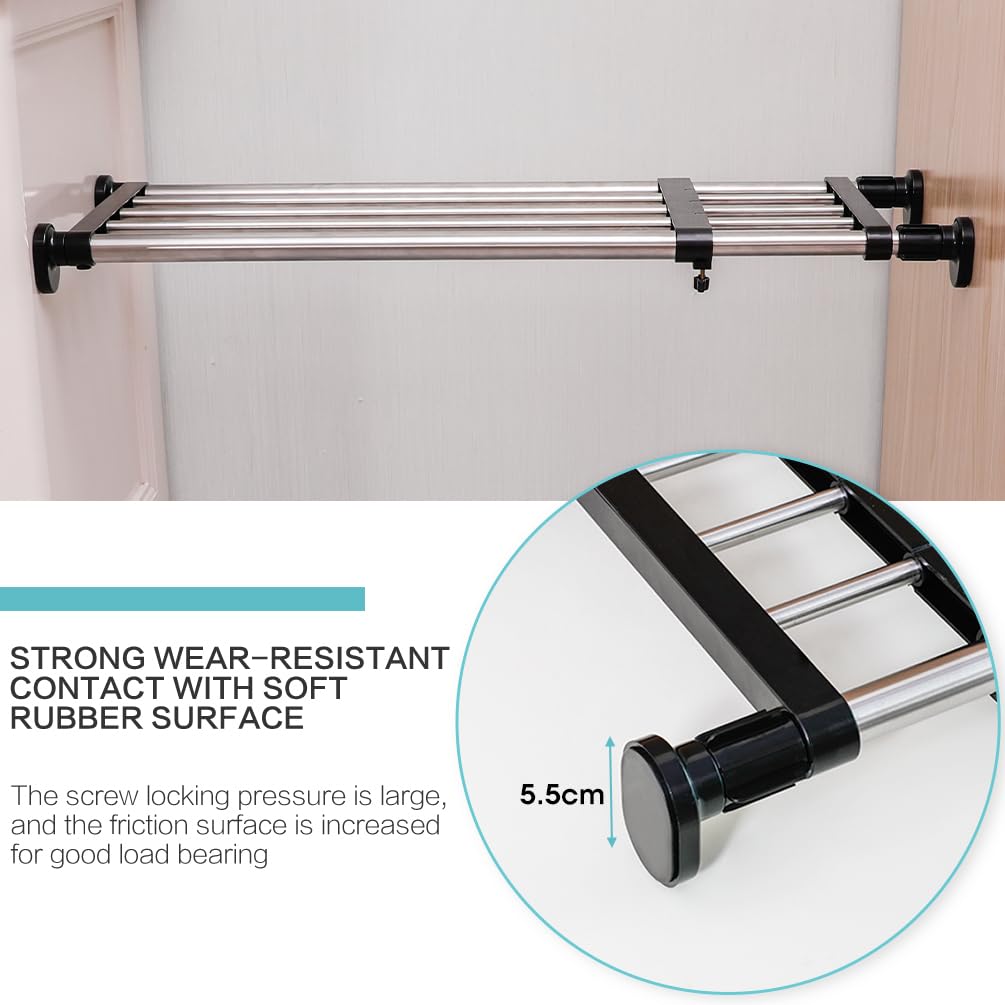 Hershii Expandable closet Tension Shelf Rod Adjustable Metal Storage Rack cabinet Organizer DIY Divider Separator Shelves for Wardrobe cupboard Kitchen Bathroom  Black  2362-3937inches