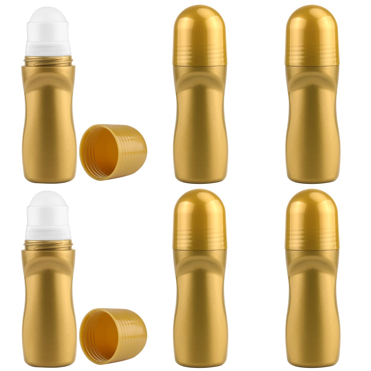 BOSMIOW 6Pcs 50ml/1.7oz Golden Plastic Roller Ball Deodorant Bottles Refillable Rollon Cosmetic Container for Deodorant Antiper