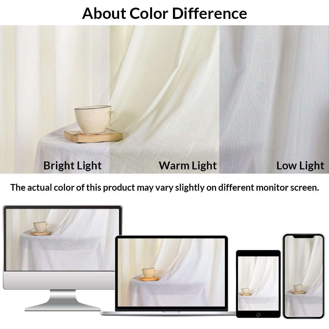 HOMEMONDE Solid Sheer Curtain Set for Window 5 Feet, Linen Textured Plain Sheer Window Curtain for Home Decor, Hangs Elegantly w