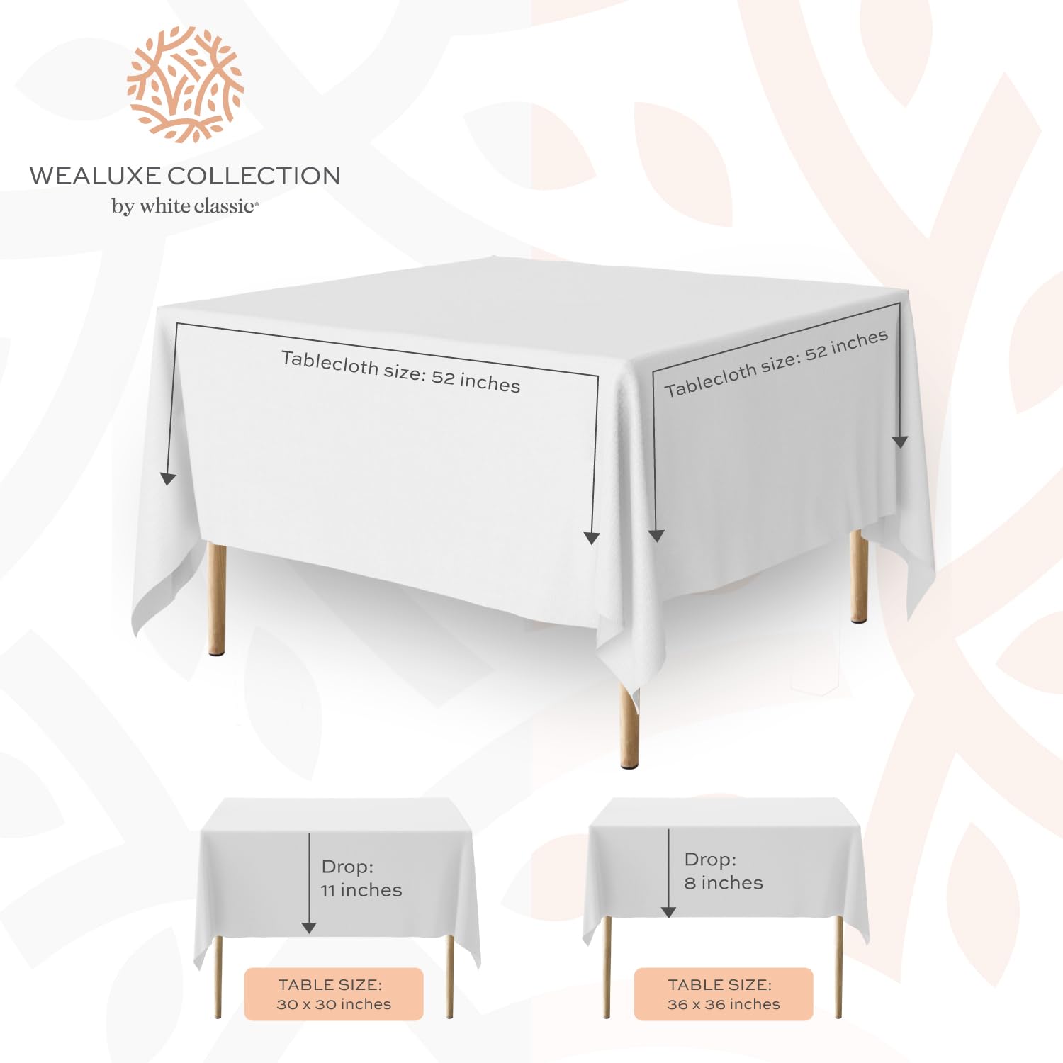 White Square Tablecloth 52X52 Inch, 200Gsm - Set Of 2 Extra Soft Square Tablecloths - Stain And Wrinkle-Resistant, Machine Washa