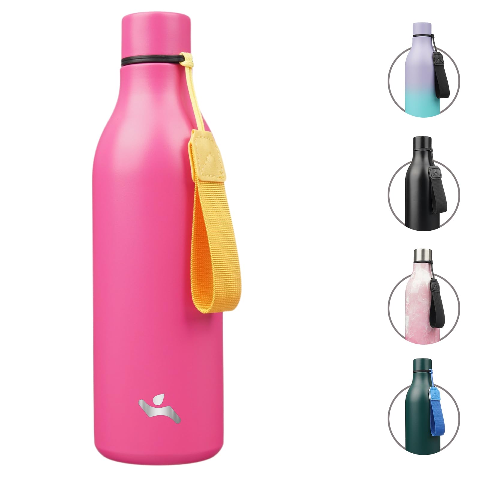 Insulated Water Bottle with Strap,25 oz Double Wall Stainless Steel Vacuum Bottles Metal Water Flask,Pink
