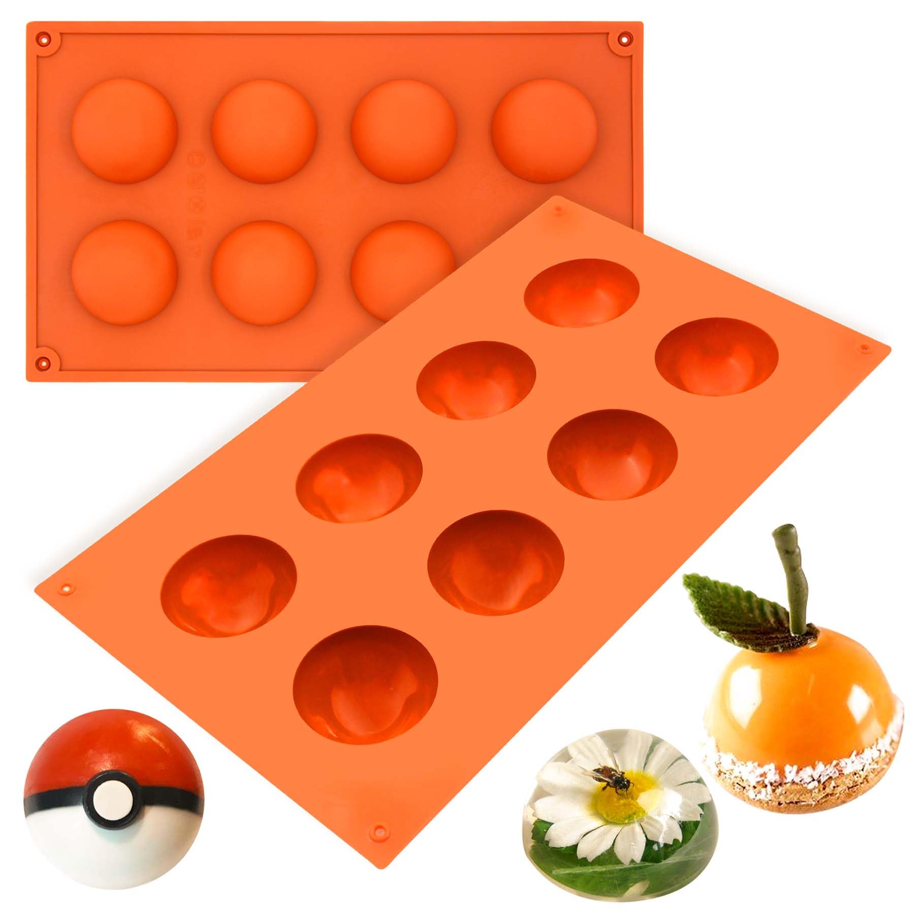 Funshowcase 8 Cavity Semi Sphere Half Round Dome Silicone Mold Chocolate Teacake Baking Tray Medium