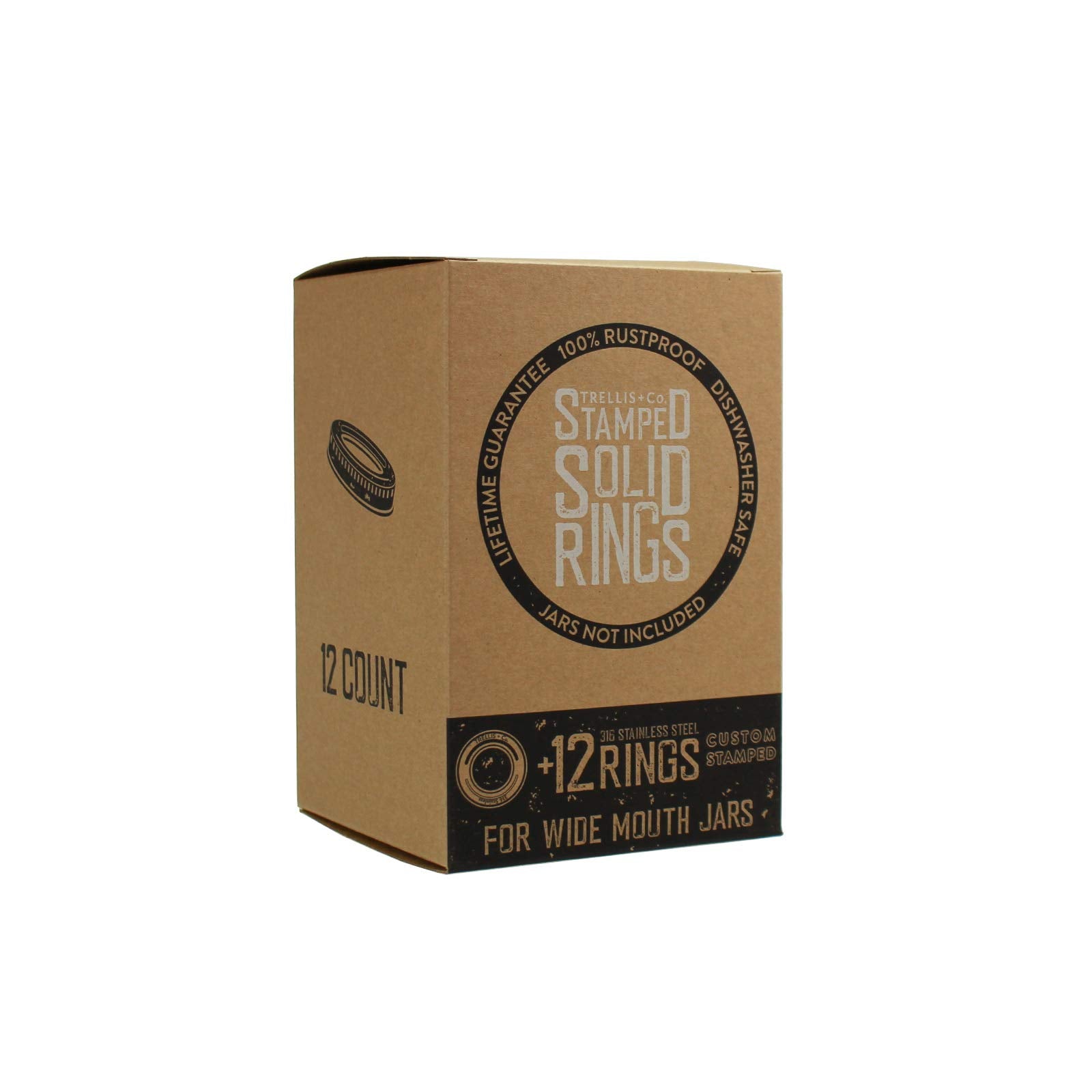 Trellis + Co. Stamped Stainless Steel Wide Mouth Mason Jar Replacement Rings/Bands/Tops | Durable & Rustproof | For Pickling, Ca