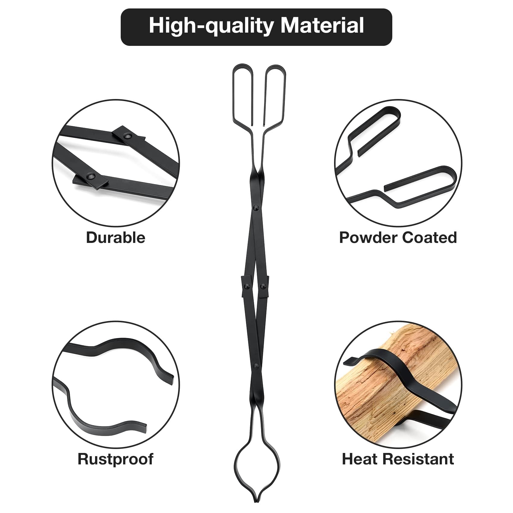 Stanbroil Outdoor Campfire Fireplace Tongs, 26'' Long, Log Grabber, Black