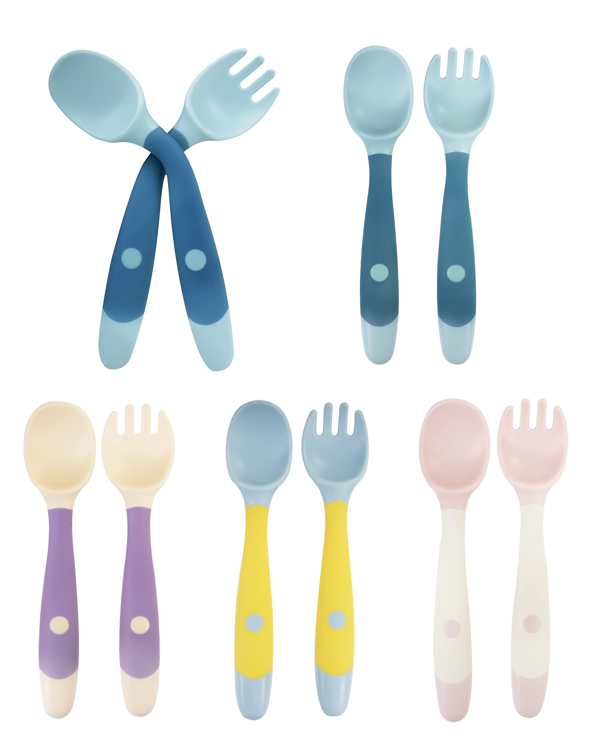10 Pcs Toddler Utensils, Spoons And Forks Set With Bendable Handle, 5 Toddler Forks And 5 Toddler Spoons, Baby Feeding Set For S
