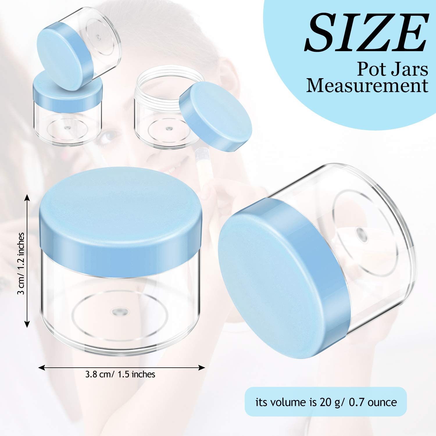 20 Pieces Round Pot Jars Plastic Cosmetic Containers Set With Lid For Liquid Creams Sample, 20 Ml/ 0.7 Oz (Blue Lid)