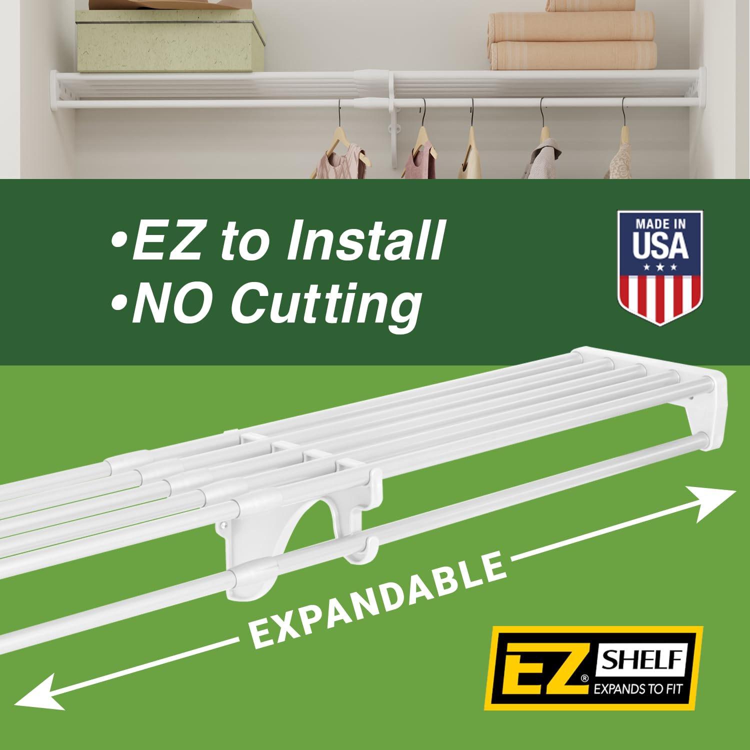 Ez Shelf - Closet Shelf With Hanging Rod - 28   -48    Expandable, White, Closet Shelves - Strong, Holds 200 Lbs - Diy, Easy Ins