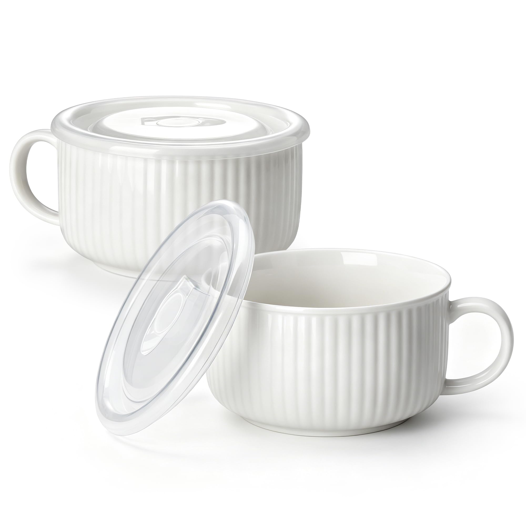 vancasso 38oz Soup Mug with Lid and Handle Steam Vent Bowl White 2 Pack