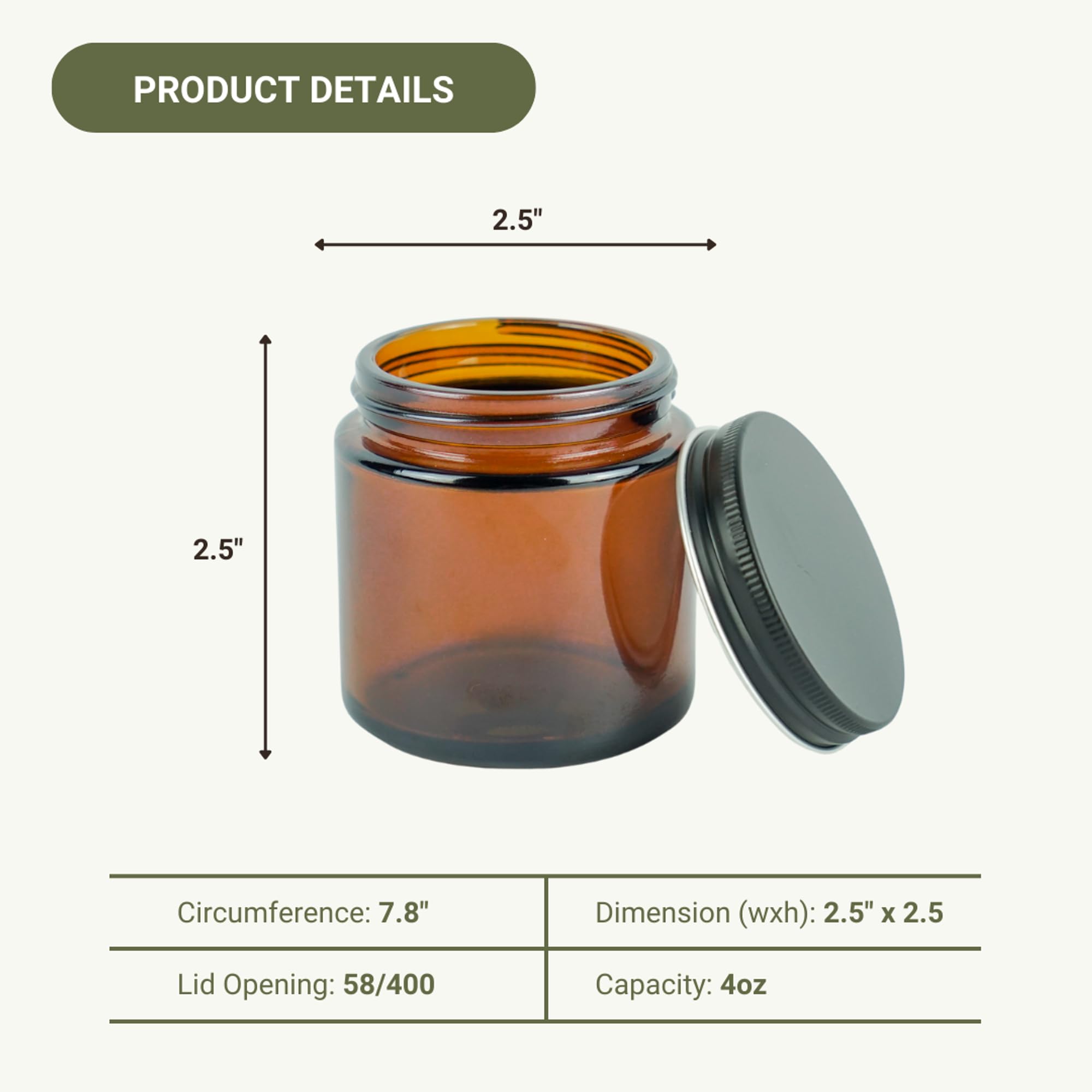 Nature Packaged Glass Amber 4Oz Jar - 12 Packs, Empty Round Jars For Beauty Products, Lotion, And Powders - Black Lid - Small Ca