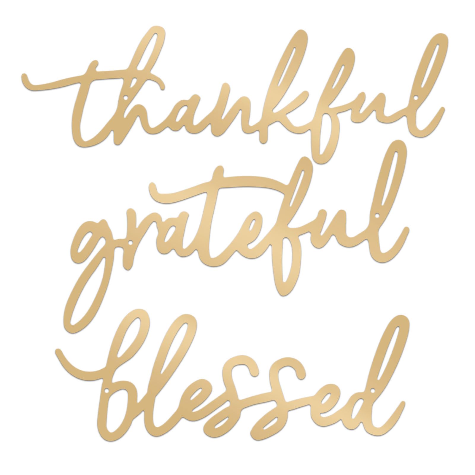 ESTART Thankful Grateful Blessed Letter Sign Metal Wall Decor, 3 Piece Gold Letters Wall Art for Bathroom Bedroom Metal Words Wa